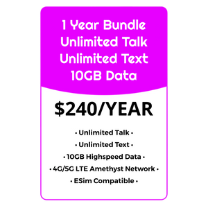 YEARLY BUNDLE - Unlimited Talk, Text & Data w/10GB High Speed - Amethyst Network