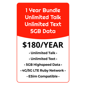 YEARLY BUNDLE - Unlimited Talk, Text & Data w/5GB High Speed - Ruby Network