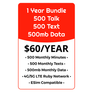 YEARLY BUNDLE - 500 Talk, 500 Text & 500MB Data - Ruby Network