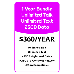 YEARLY BUNDLE - Unlimited Talk, Text & Data w/25GB High Speed - Amethyst Network