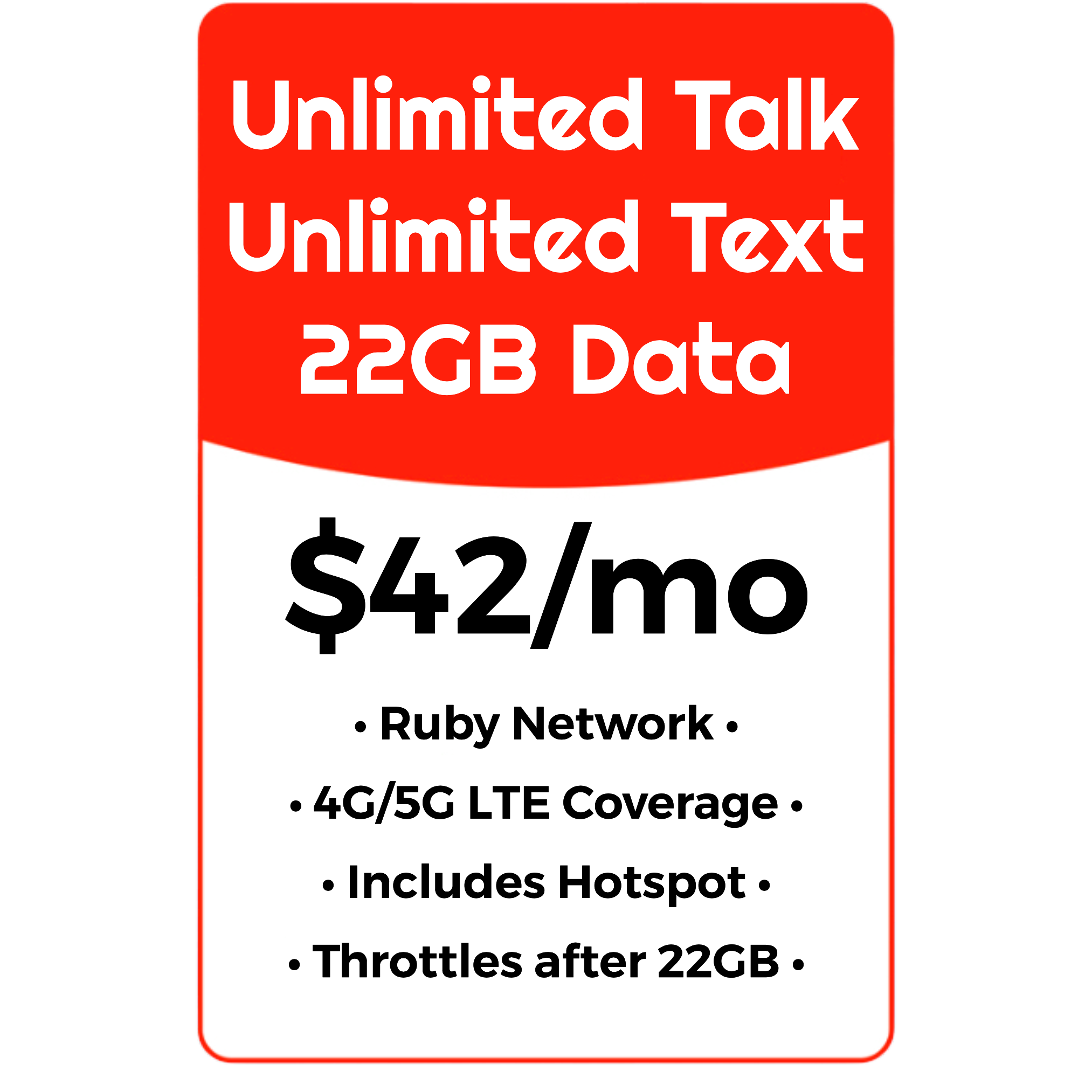 UNL Talk, Text & Data w/22GB HS - RUBY NETWORK - CG Cellular