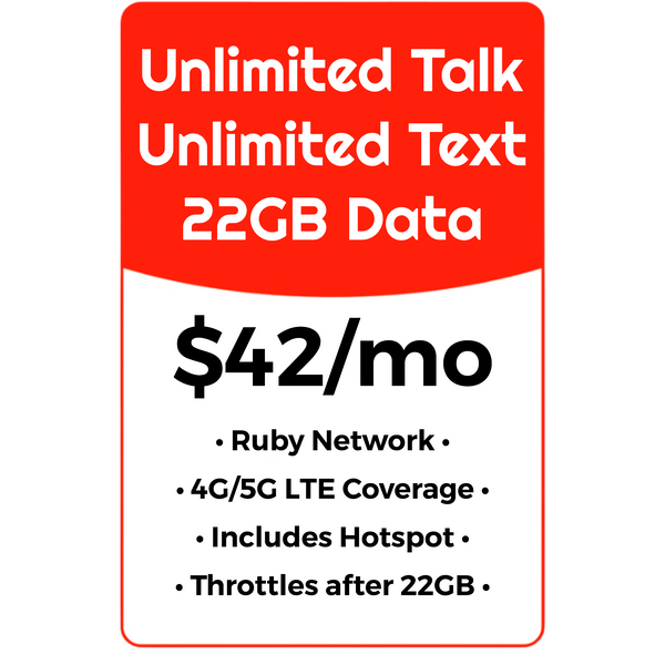 UNL Talk, Text & Data w/22GB HS - RUBY NETWORK