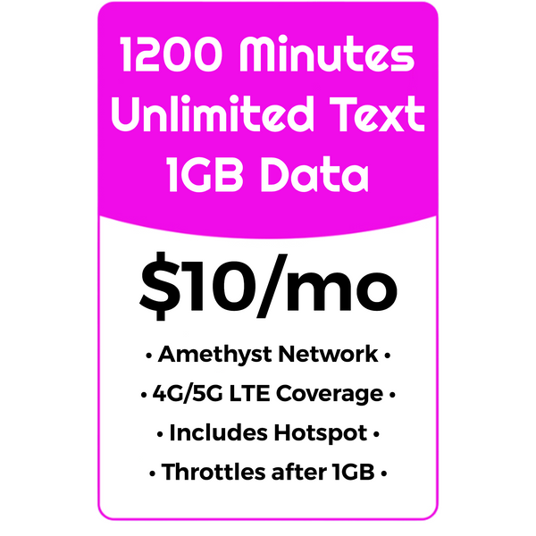 1200 MIN, UNL Text & Data w/1GB High Speed - AMETHYST NETWORK